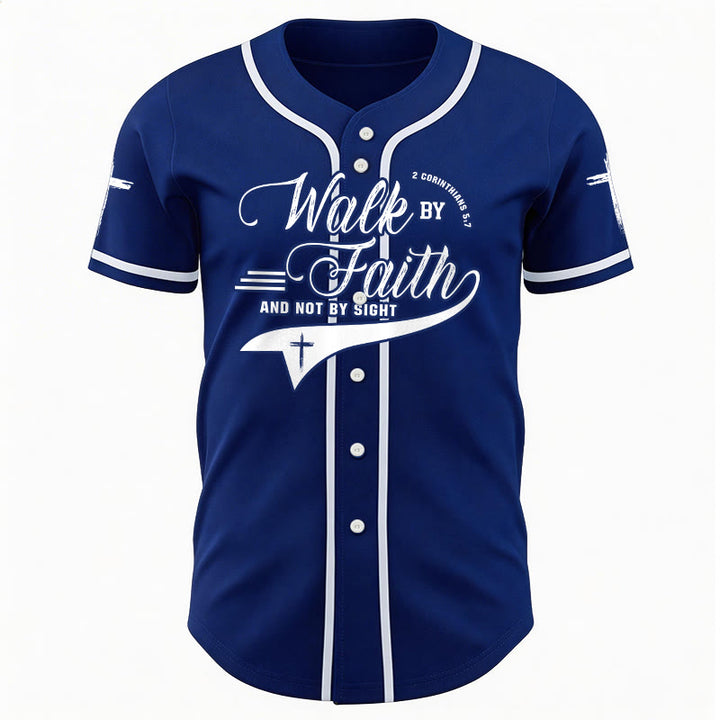 Christianartworkshop 2 Corinthians 5:7 “Walk By Faith And Not By Sight” Cross Statement Baseball Jersey - image 3