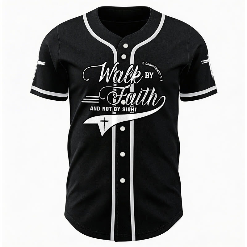 Christianartworkshop 2 Corinthians 5:7 “Walk By Faith And Not By Sight” Cross Statement Baseball Jersey - image 17