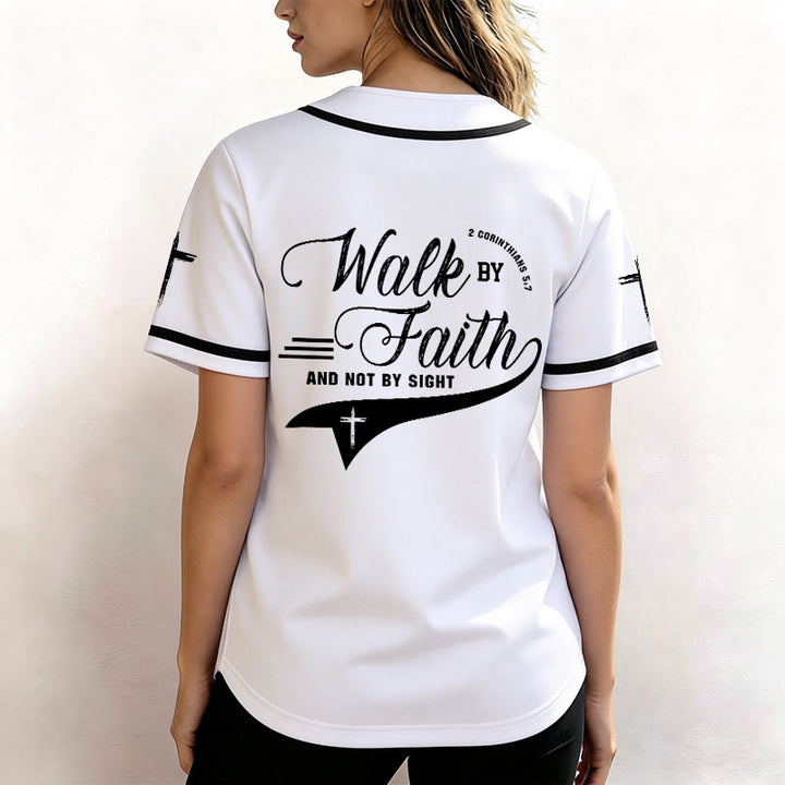 Christianartworkshop 2 Corinthians 5:7 “Walk By Faith And Not By Sight” Cross Statement Baseball Jersey - image 12