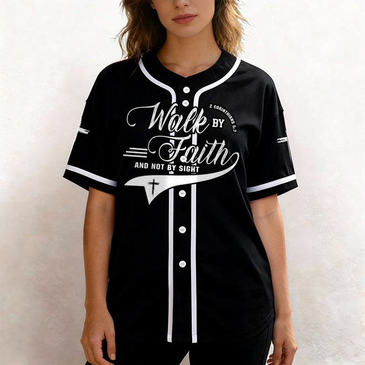 Christianartworkshop 2 Corinthians 5:7 “Walk By Faith And Not By Sight” Cross Statement Baseball Jersey - image 16