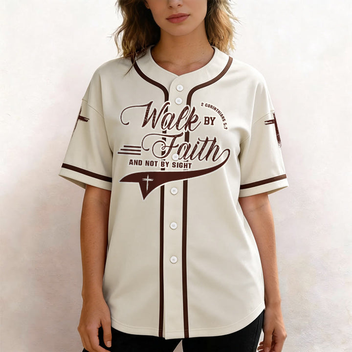 Christianartworkshop 2 Corinthians 5:7 “Walk By Faith And Not By Sight” Cross Statement Baseball Jersey - image 23