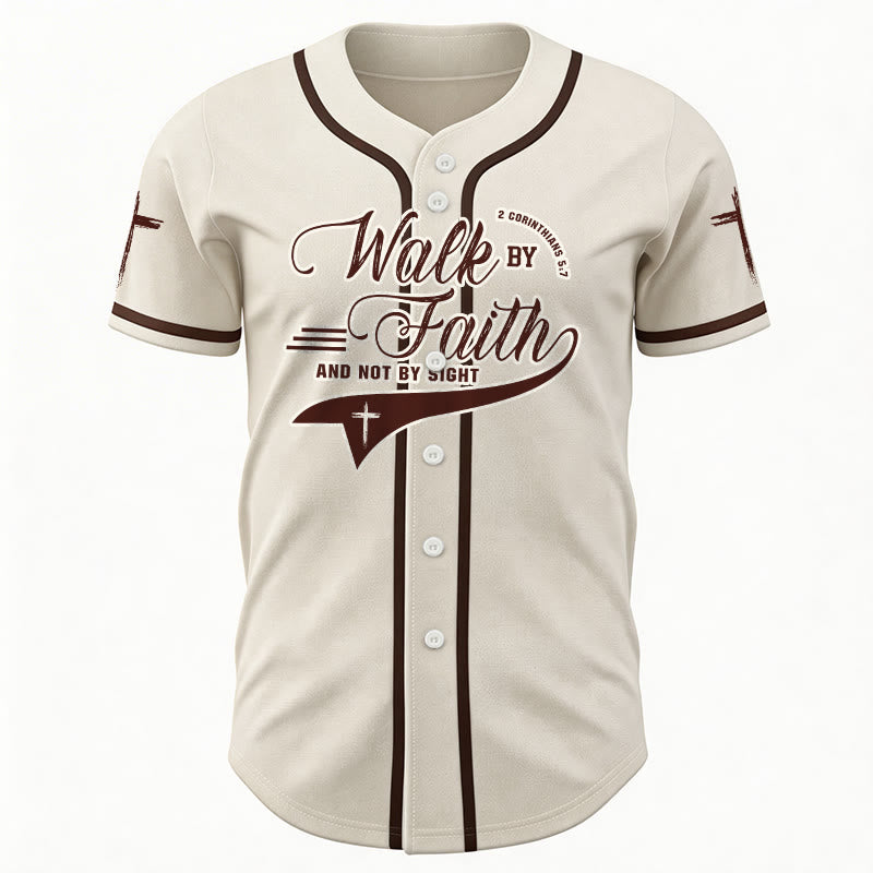 Christianartworkshop 2 Corinthians 5:7 “Walk By Faith And Not By Sight” Cross Statement Baseball Jersey - image 24
