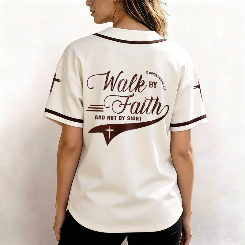 Christianartworkshop 2 Corinthians 5:7 “Walk By Faith And Not By Sight” Cross Statement Baseball Jersey - image 26