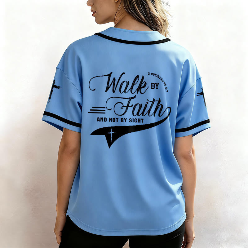 Christianartworkshop 2 Corinthians 5:7 “Walk By Faith And Not By Sight” Cross Statement Baseball Jersey - image 47