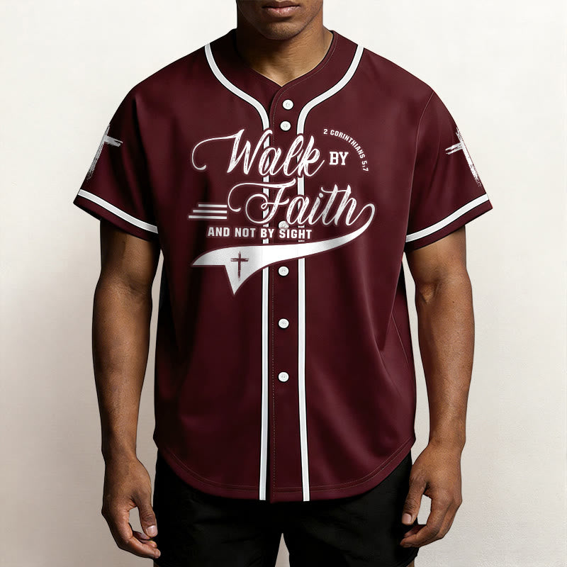 Christianartworkshop 2 Corinthians 5:7 “Walk By Faith And Not By Sight” Cross Statement Baseball Jersey - image 36