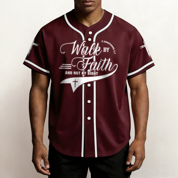 Christianartworkshop 2 Corinthians 5:7 “Walk By Faith And Not By Sight” Cross Statement Baseball Jersey - image 36