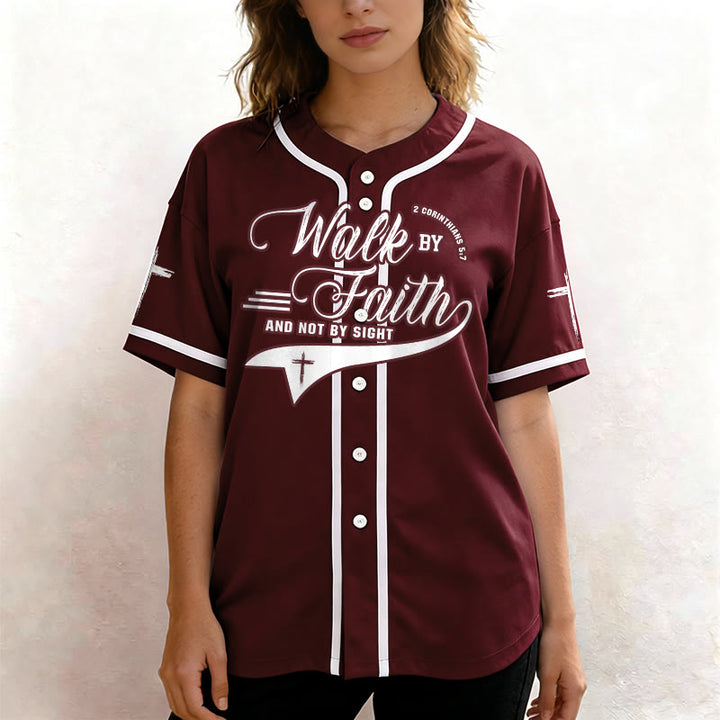 Christianartworkshop 2 Corinthians 5:7 “Walk By Faith And Not By Sight” Cross Statement Baseball Jersey - image 37