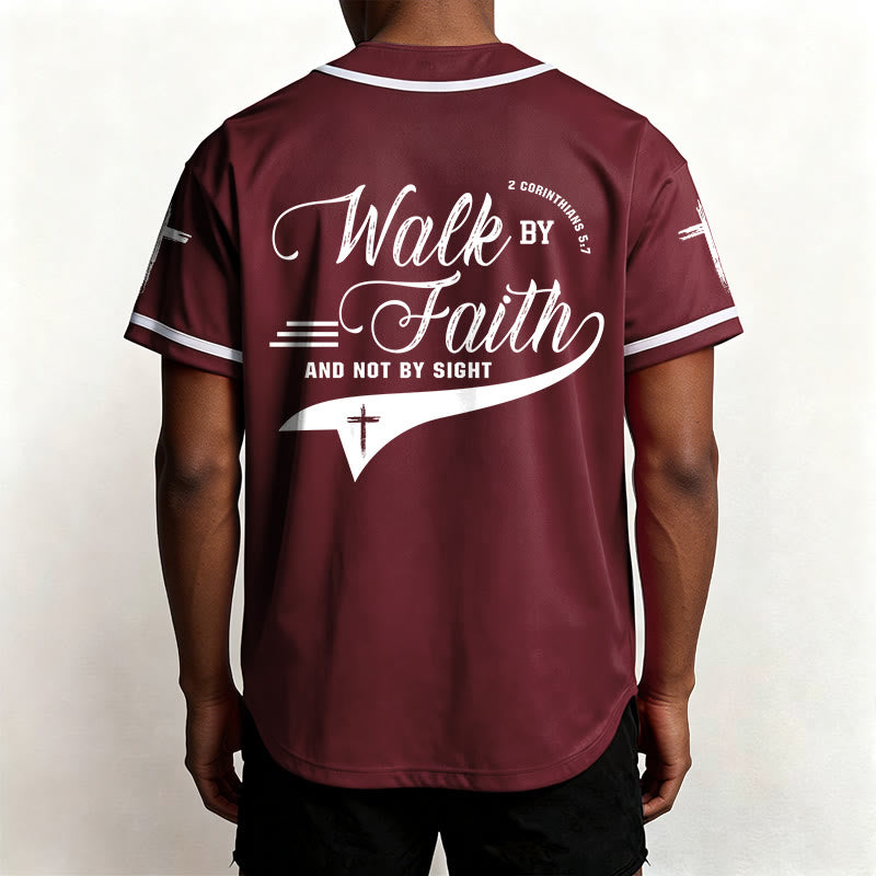 Christianartworkshop 2 Corinthians 5:7 “Walk By Faith And Not By Sight” Cross Statement Baseball Jersey - image 40