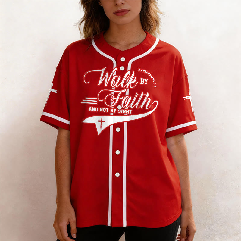 Christianartworkshop 2 Corinthians 5:7 “Walk By Faith And Not By Sight” Cross Statement Baseball Jersey - image 30