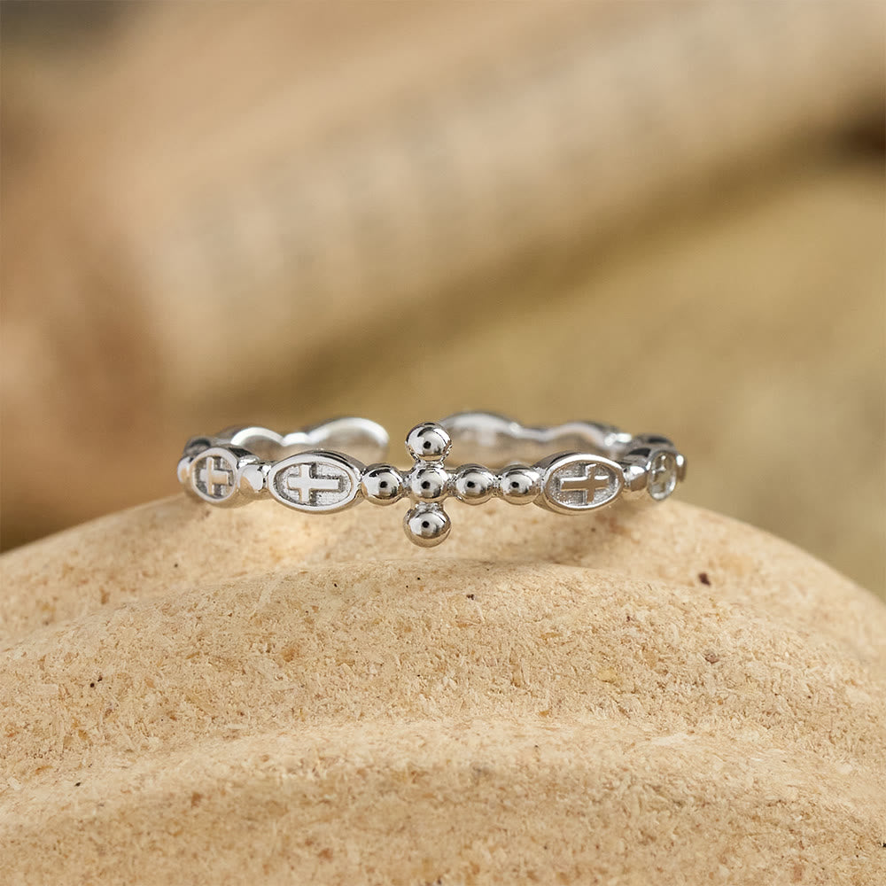 Christianartworkshop Rosary Cross Adjustable Devotional Ring: Emblem of Prayerful Grace - image 2