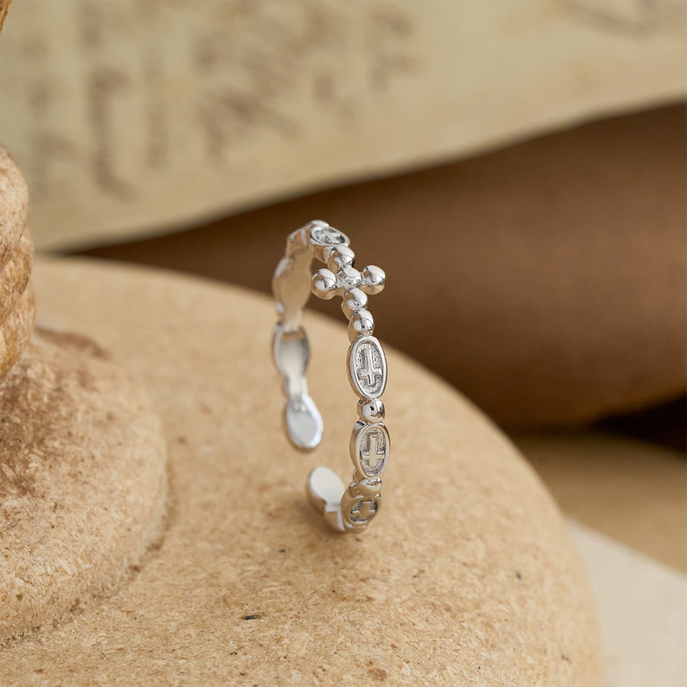 Christianartworkshop Rosary Cross Adjustable Devotional Ring: Emblem of Prayerful Grace - image 1
