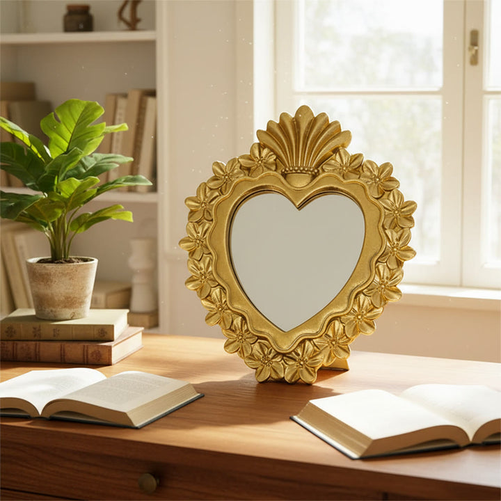 Christianartworkshop Sacred Heart Floral Gold Mirror Tabletop Ornament: Embody Devotion & Elegant Grace - image 1