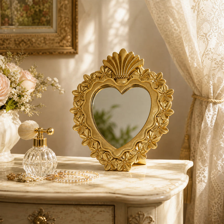 Christianartworkshop Sacred Heart Floral Gold Mirror Tabletop Ornament: Embody Devotion & Elegant Grace - image 5