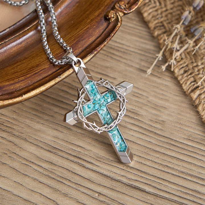 Christianartworkshop Thorn-Wrapped Inlaid Cross Pendant Necklace: A Symbol of Christ’s Sacrificial Love - Silver - image 6