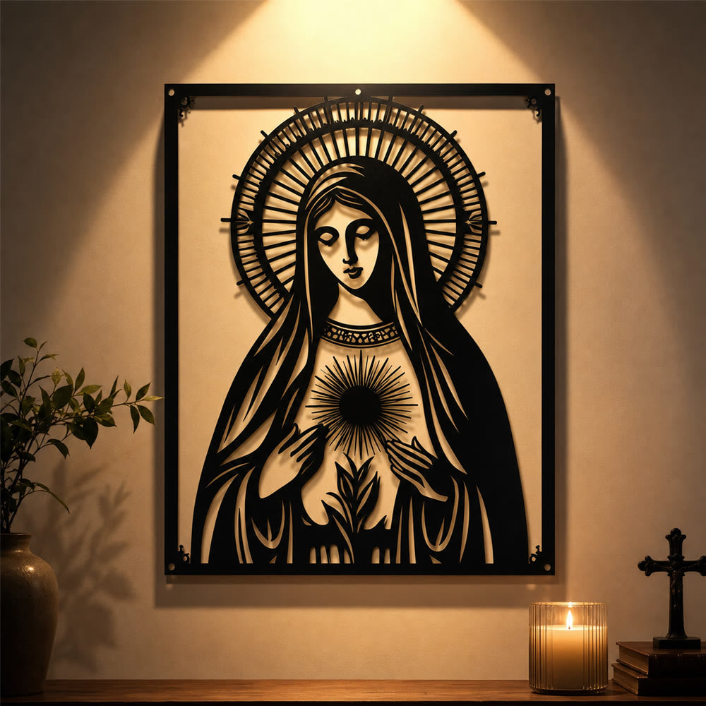 Christianartworkshop Our Lady of the Sacred Heart Metal Wall Decor: Marian Devotion & Divine Love Statement - image 1
