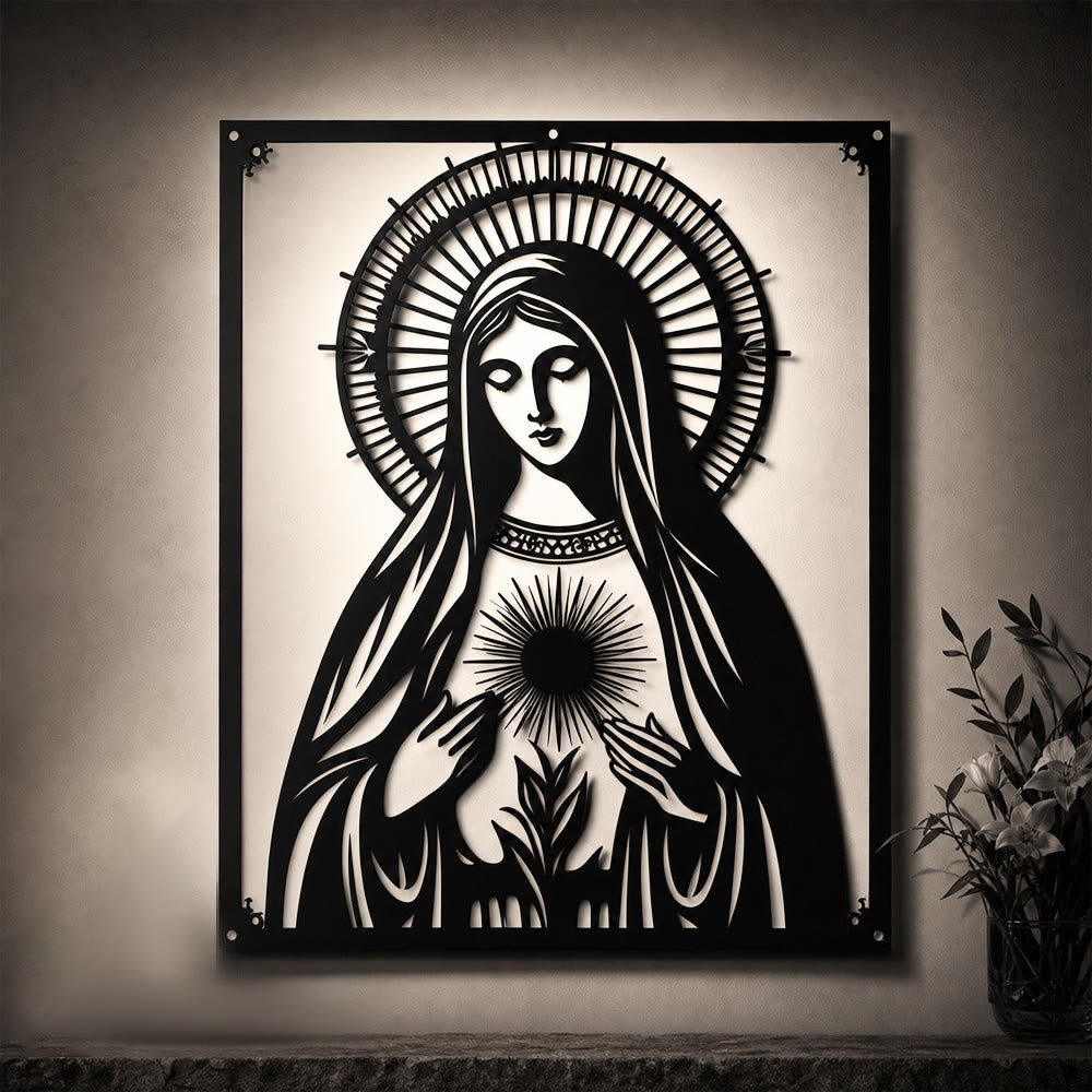 Christianartworkshop Our Lady of the Sacred Heart Metal Wall Decor: Marian Devotion & Divine Love Statement - image 2