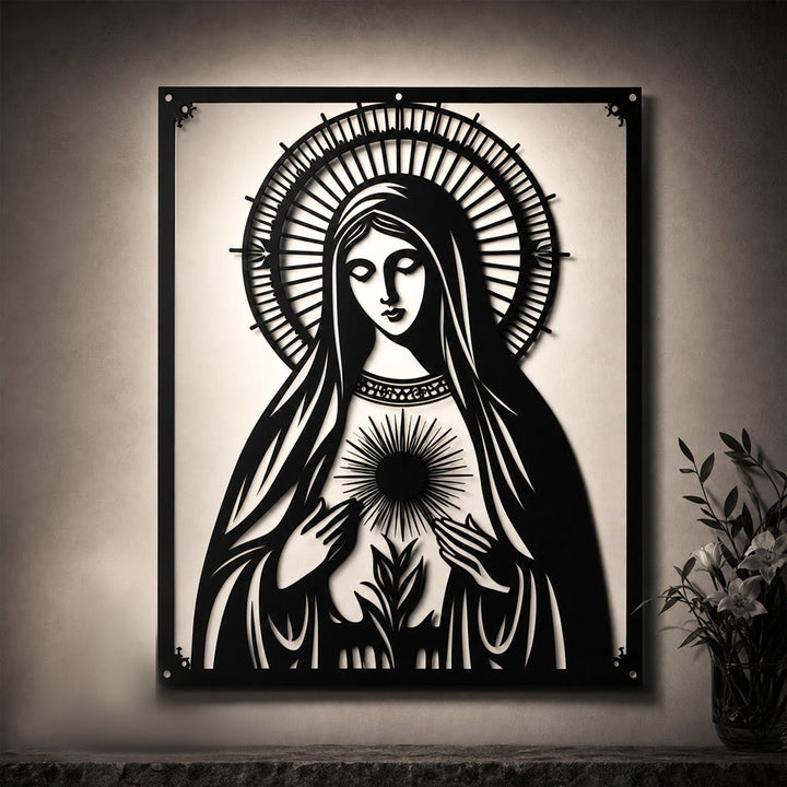 Christianartworkshop Our Lady of the Sacred Heart Metal Wall Decor: Marian Devotion & Divine Love Statement - image 2