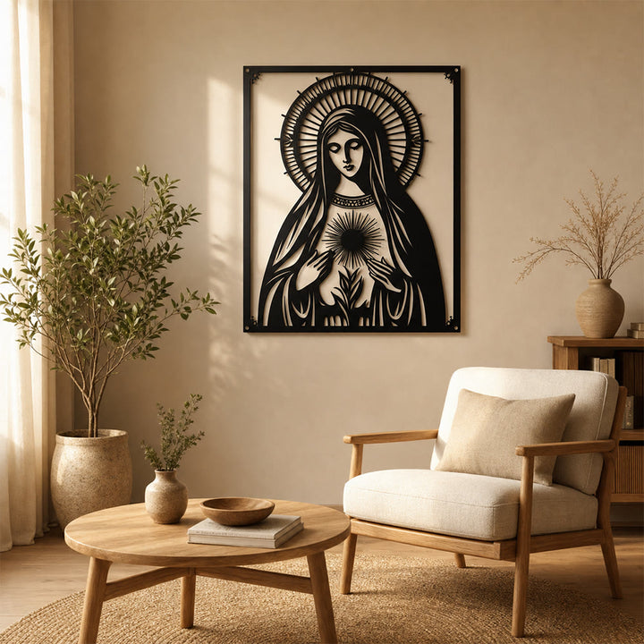 Christianartworkshop Our Lady of the Sacred Heart Metal Wall Decor: Marian Devotion & Divine Love Statement - image 0