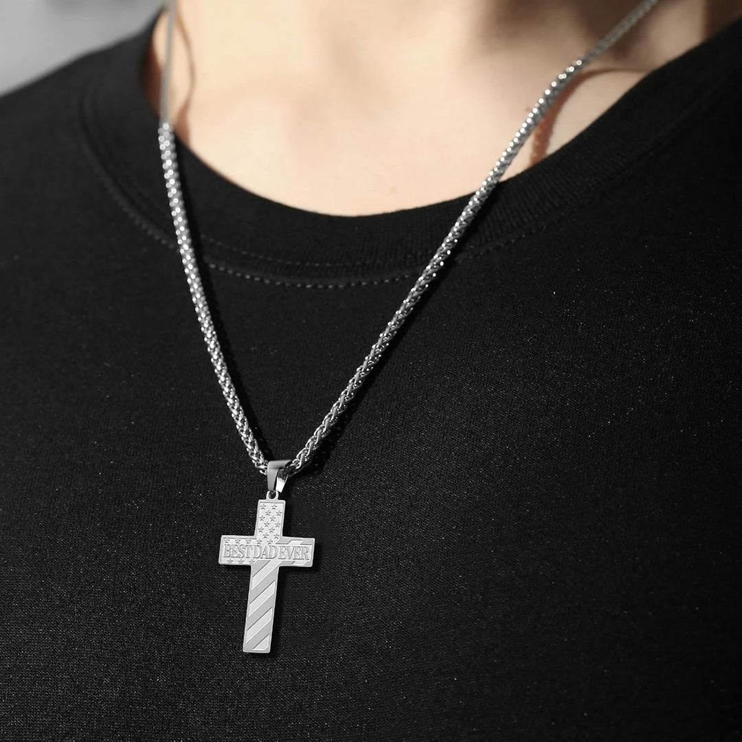 Christianartworkshop You'll Always Be My Hero Patriotic Cross Necklace: A Sentimental Gift for Dad from Son, Daughter & Brother, Emblem of Family Bond & Faith - image 3
