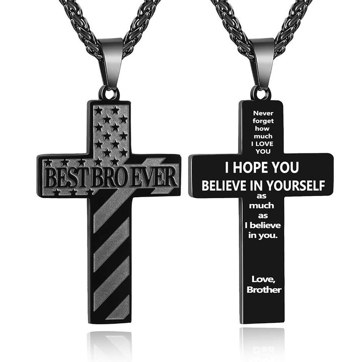 Christianartworkshop You'll Always Be My Hero Patriotic Cross Necklace: A Sentimental Gift for Dad from Son, Daughter & Brother, Emblem of Family Bond & Faith - BEST BRO EVER-brother-Black - image 17