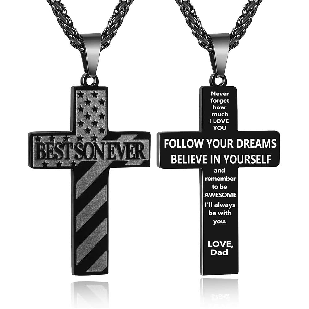Christianartworkshop You'll Always Be My Hero Patriotic Cross Necklace: A Sentimental Gift for Dad from Son, Daughter & Brother, Emblem of Family Bond & Faith - BEST SON EVER-dad-Black - image 12