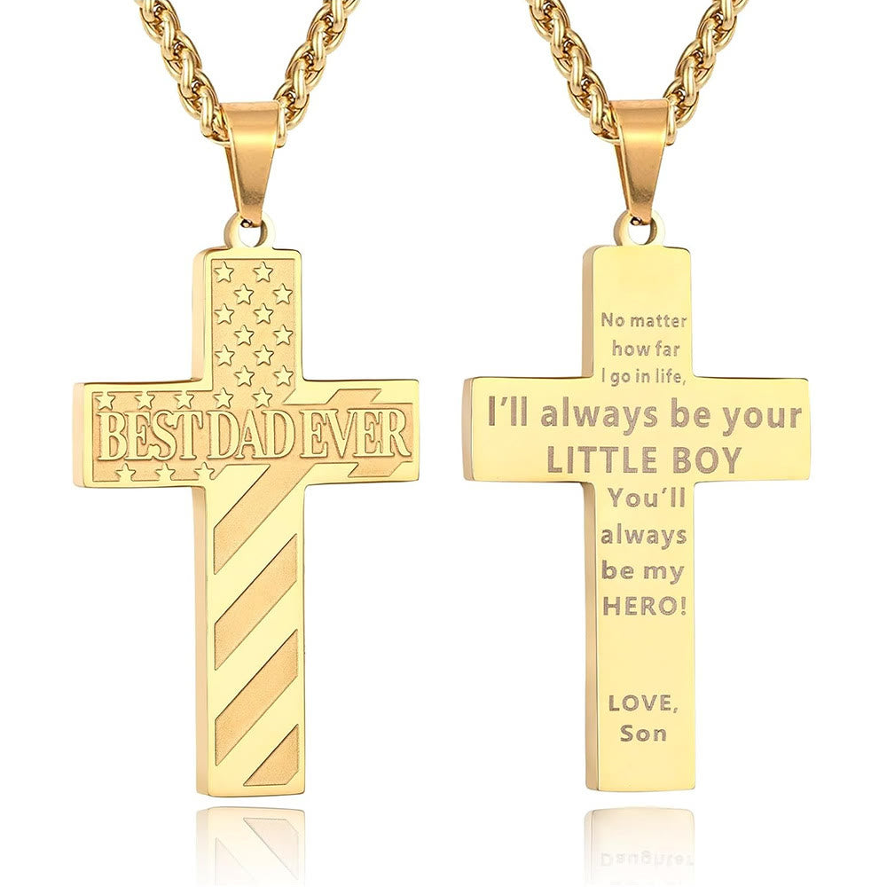 Christianartworkshop You'll Always Be My Hero Patriotic Cross Necklace: A Sentimental Gift for Dad from Son, Daughter & Brother, Emblem of Family Bond & Faith - BEST DAD EVER-son-Golden - image 4