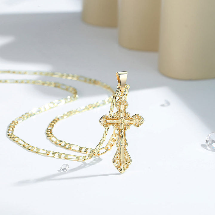 Christianartworkshop Vintage Floral Engraved Cross Pendant Necklace: A Testament to Sacred Beauty & Unwavering Christian Devotion - Cross - image 0