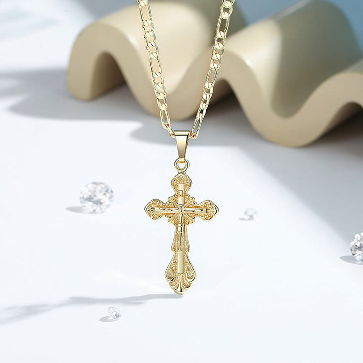 Christianartworkshop Vintage Floral Engraved Cross Pendant Necklace: A Testament to Sacred Beauty & Unwavering Christian Devotion - image 1