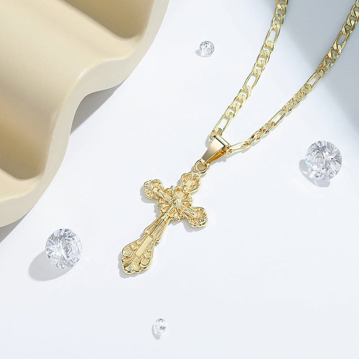 Christianartworkshop Vintage Floral Engraved Cross Pendant Necklace: A Testament to Sacred Beauty & Unwavering Christian Devotion - image 2
