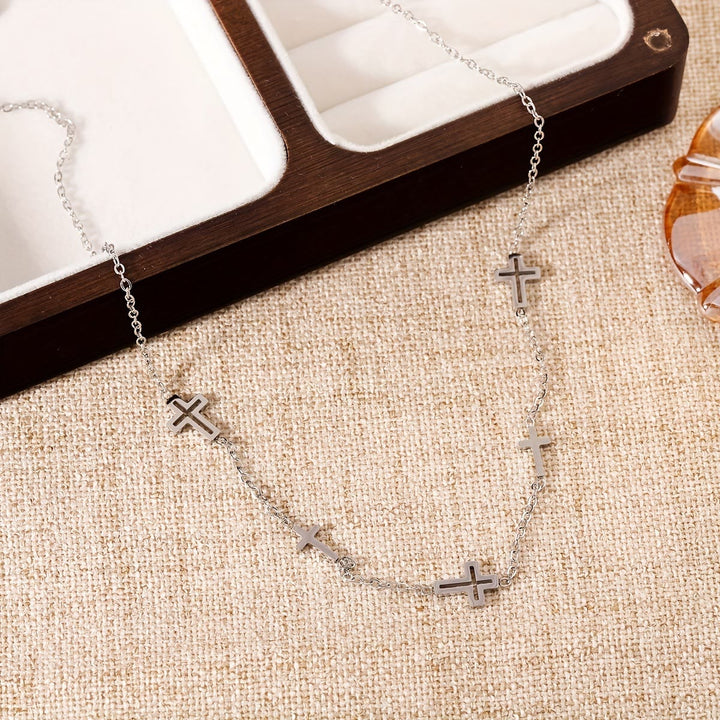 Christianartworkshop Dainty Open Cross Station Chain Necklace: A Testament to Gentle Devotion & Everlasting Christian Grace - Silver - image 2