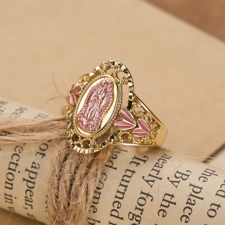 Christianartworkshop Our Lady of Guadalupe Enameled Devotional Ring with Floral Accents: A Symbol of Marian Grace & Divine Protection - image 3