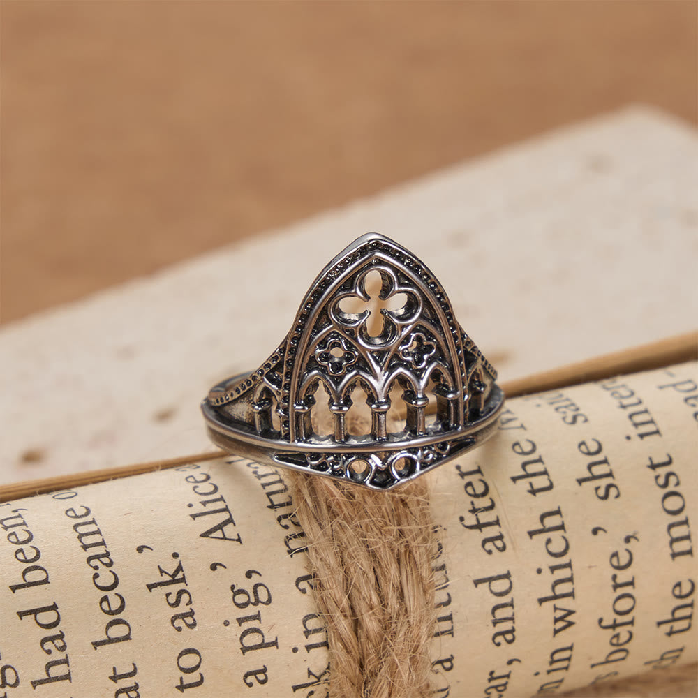 Christianartworkshop Gothic Cathedral Window Devotional Ring with Quatrefoil Details: A Symbol of Sacred Architecture & Divine Light - image 2