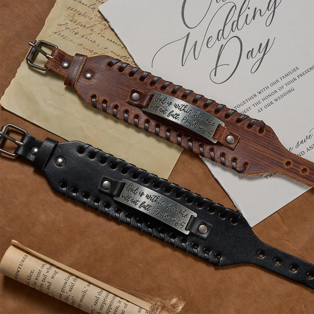 Christianartworkshop Psalm 46:5 Scripture Engraved Leather Bracelet with Braided Stitching: A Symbol of Divine Strength & Unshakable Faith - image 7