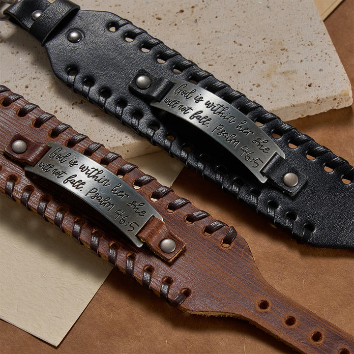 Christianartworkshop Psalm 46:5 Scripture Engraved Leather Bracelet with Braided Stitching: A Symbol of Divine Strength & Unshakable Faith - image 6