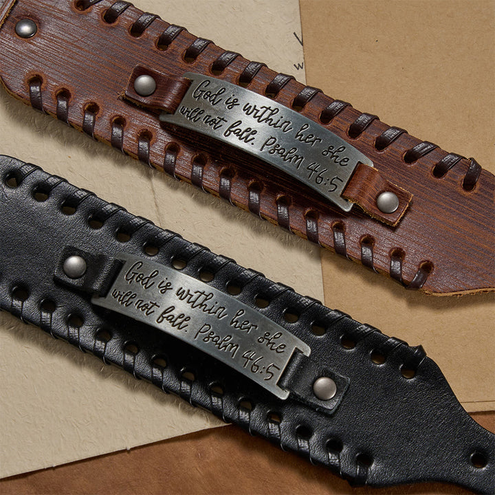 Christianartworkshop Psalm 46:5 Scripture Engraved Leather Bracelet with Braided Stitching: A Symbol of Divine Strength & Unshakable Faith - image 5