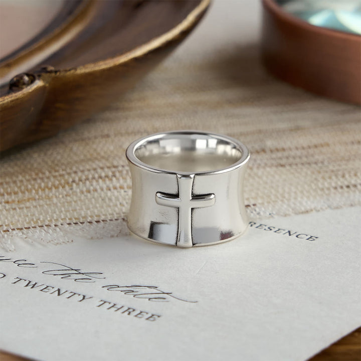 Christianartworkshop Minimalist Embossed Cross Wide Band Ring: A Symbol of Unwavering Faith & Timeless Devotion - image 3