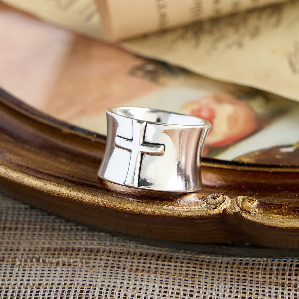 Christianartworkshop Minimalist Embossed Cross Wide Band Ring: A Symbol of Unwavering Faith & Timeless Devotion - image 4