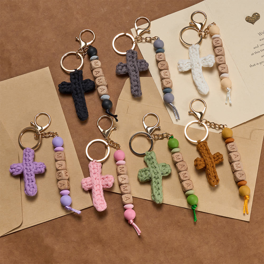 Christianartworkshop Soft Crochet Cross Keychain with “MAMA” Engraved Beads: Embody Faithful Grace & Warmth - image 9