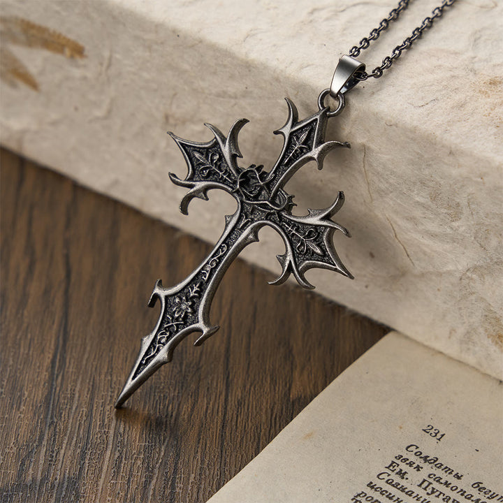 Christianartworkshop Crown of Thorns Gothic Cross Pendant Necklace: Emblem of Christ's Sacrifice & Redemption - Thorn Cross - image 0