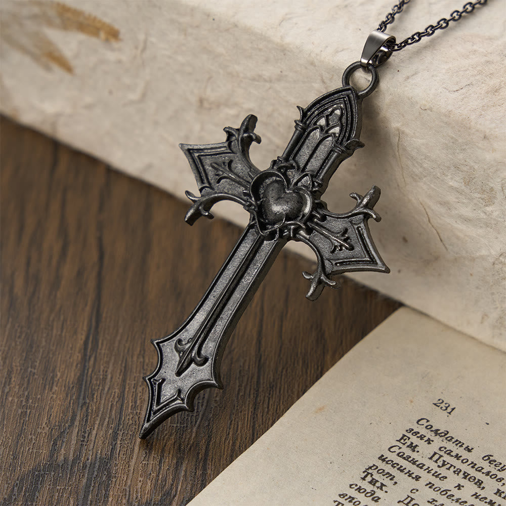 Christianartworkshop Crown of Thorns Gothic Cross Pendant Necklace: Emblem of Christ's Sacrifice & Redemption - Heart Cross - image 4