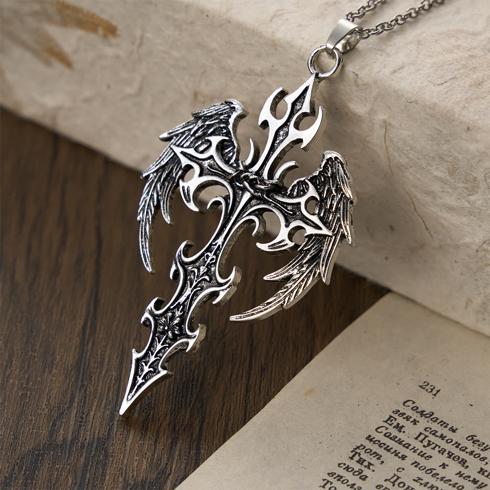 Christianartworkshop Crown of Thorns Gothic Cross Pendant Necklace: Emblem of Christ's Sacrifice & Redemption - Winged Cross - image 4