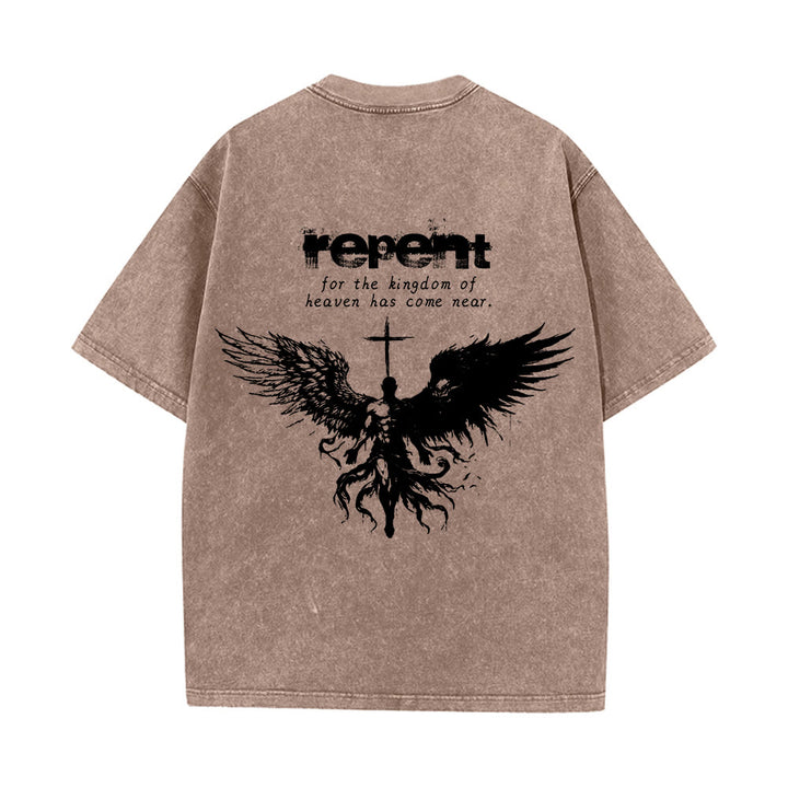 Christianartworkshop Repent For The Kingdom Of Heaven Unisex Washed T-Shirt - image 13