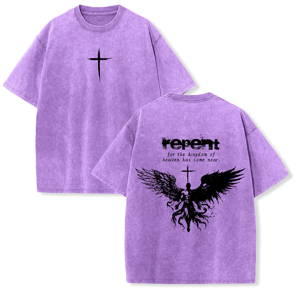 Christianartworkshop Repent For The Kingdom Of Heaven Unisex Washed T-Shirt - Purple - 5XL - image 21