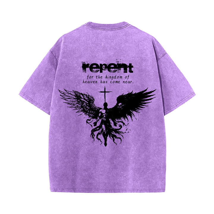 Christianartworkshop Repent For The Kingdom Of Heaven Unisex Washed T-Shirt - image 22
