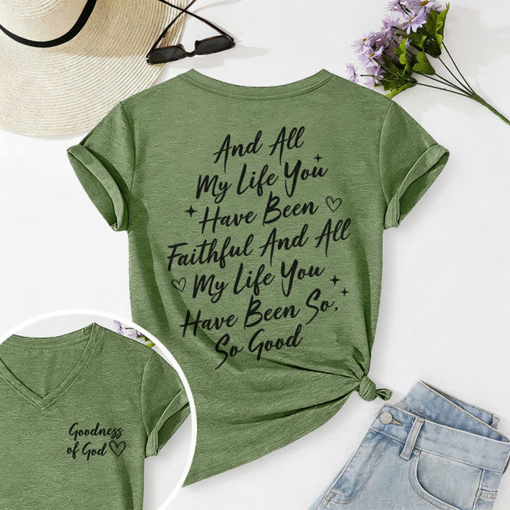 Christianartworkshop Women's I Will Sing Of The Goodness Of God Casual V-neck T-shirt - Olive Green - 2XL - image 25