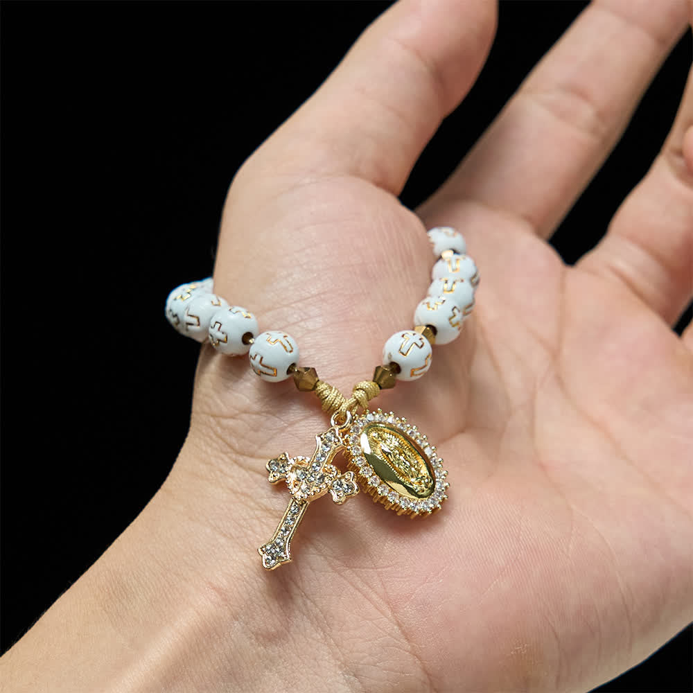 Christianartworkshop White Cross Bead Pocket Rosary: Sparkling Our Lady Medal for Pure Faith - image 1