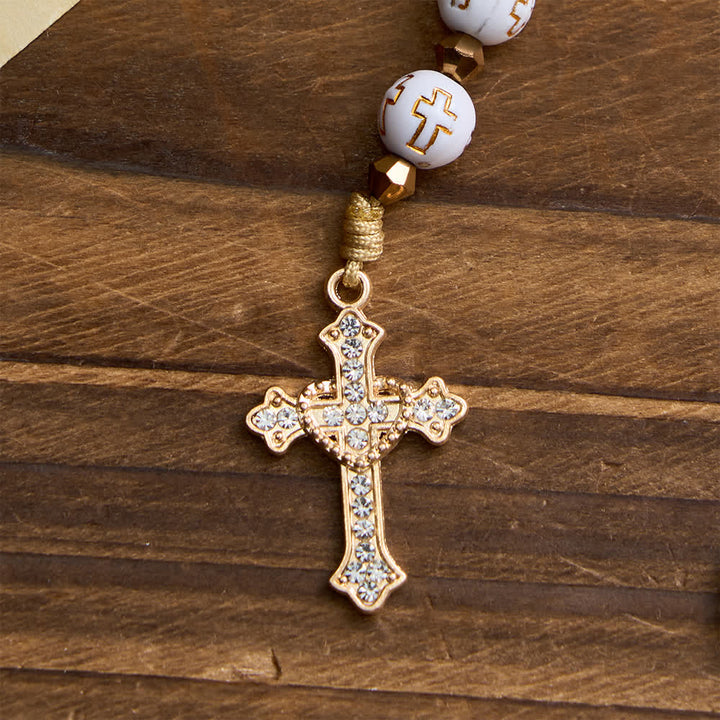 Christianartworkshop White Cross Bead Pocket Rosary: Sparkling Our Lady Medal for Pure Faith - image 5