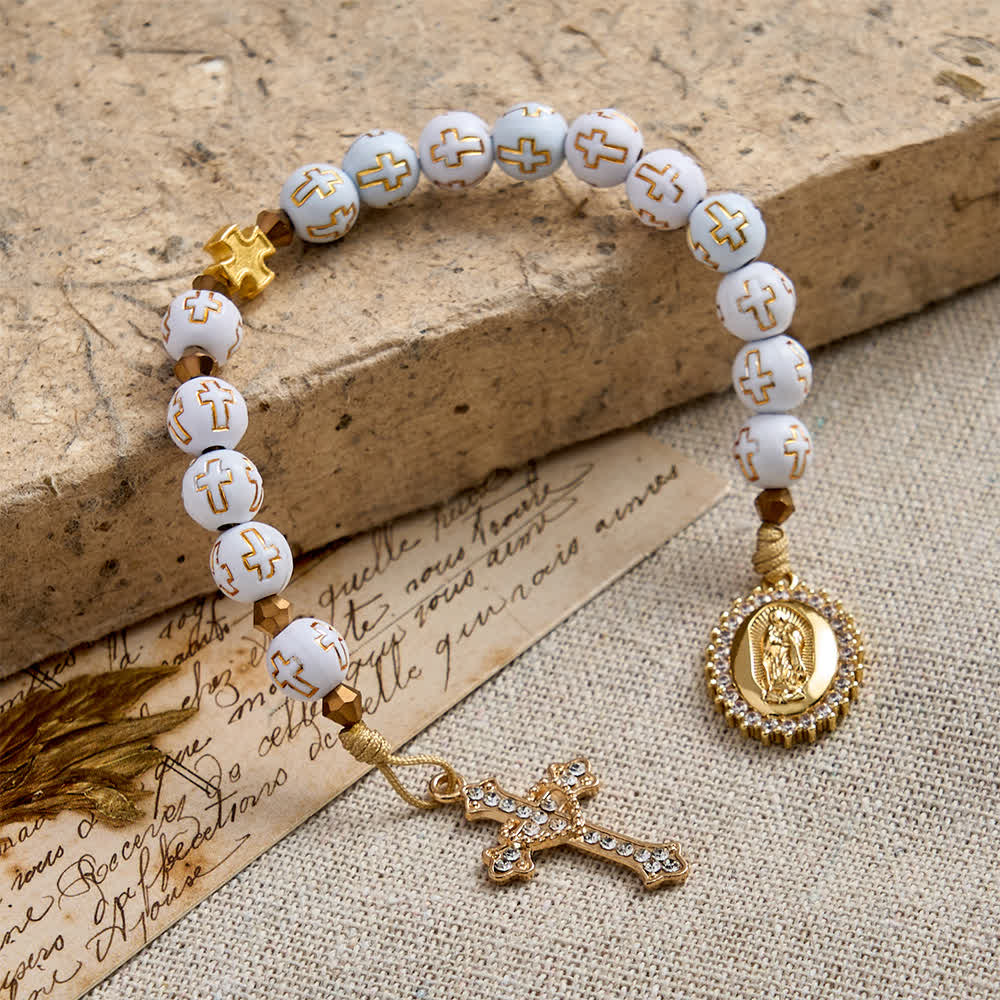 Christianartworkshop White Cross Bead Pocket Rosary: Sparkling Our Lady Medal for Pure Faith - image 4