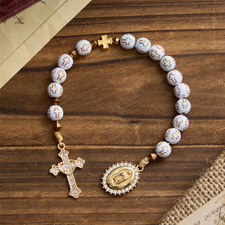 FREE Today: White Cross Bead Pocket Rosary: Sparkling Our Lady Medal for Pure Faith - Our Lady & Cross - image 0