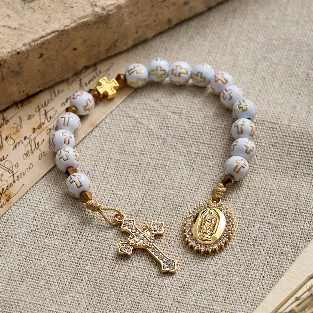 FREE Today: White Cross Bead Pocket Rosary: Sparkling Our Lady Medal for Pure Faith - image 2